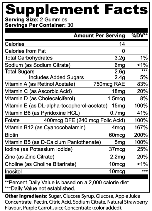 Gummy Bear Daily Multivitamin: A, B, C, D, E & Zinc