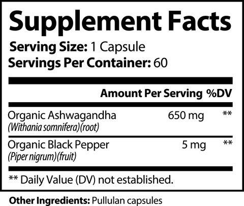 100% Pure Ashwagandha: Extra Strength 650mg Capsules