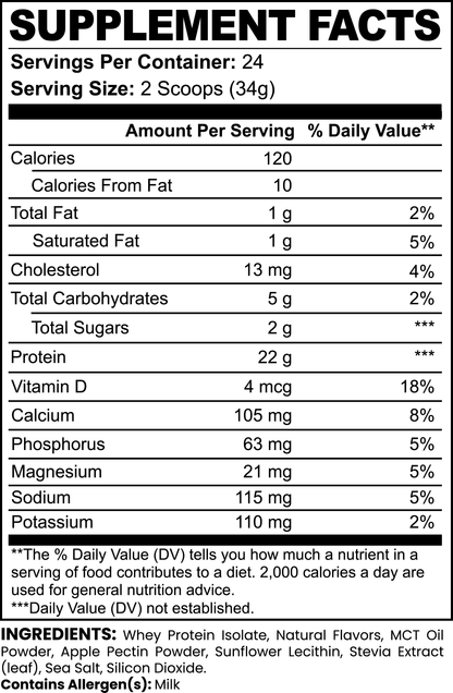 Vanilla Whey Protein Isolate: 22g of Protein per scoop